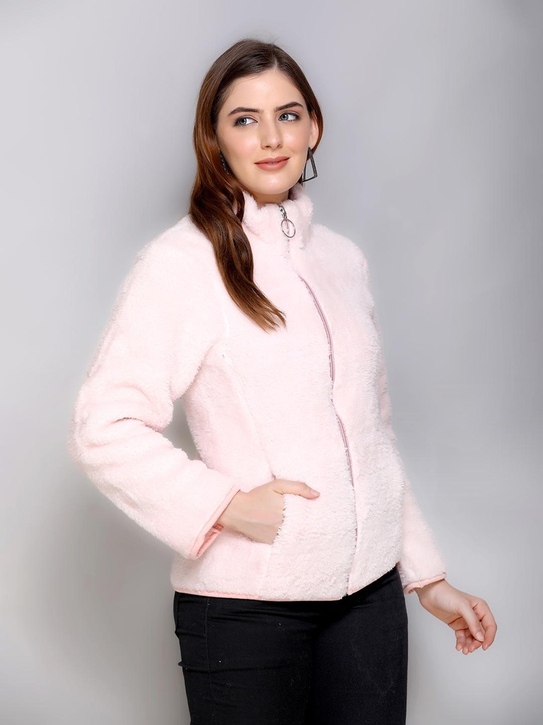 Ladies Zipper Sweatshirt With Collar - 9088SS-9088SS-PINK-L