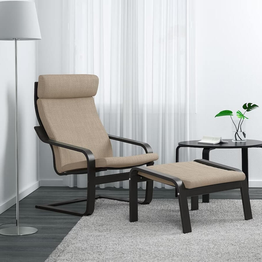 IKEA POÄNG Armchair, Black-Brown, Hillared Beige