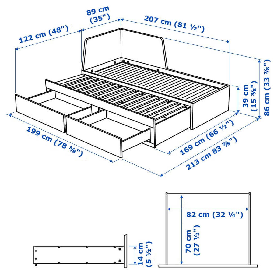 IKEA Flekke Day-Bed Frame with 2 Drawers, Black-Brown