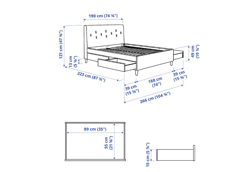 IDANAS upholstered storage bed Gunnared dark grey 180x200 cm