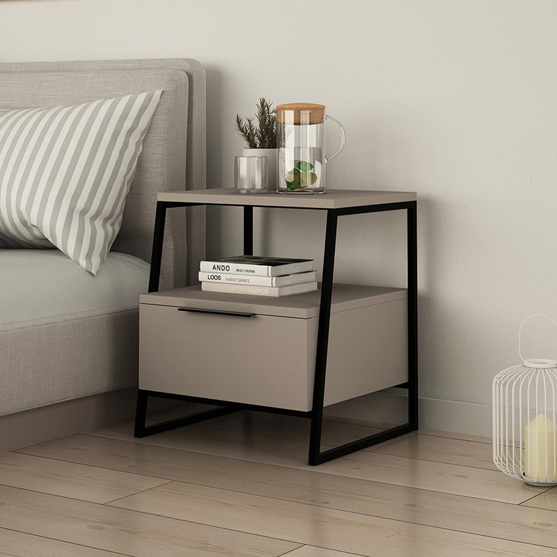 GLADSTONE NIGHTSTAND WITH DRAWER - LIGHT MOCHA