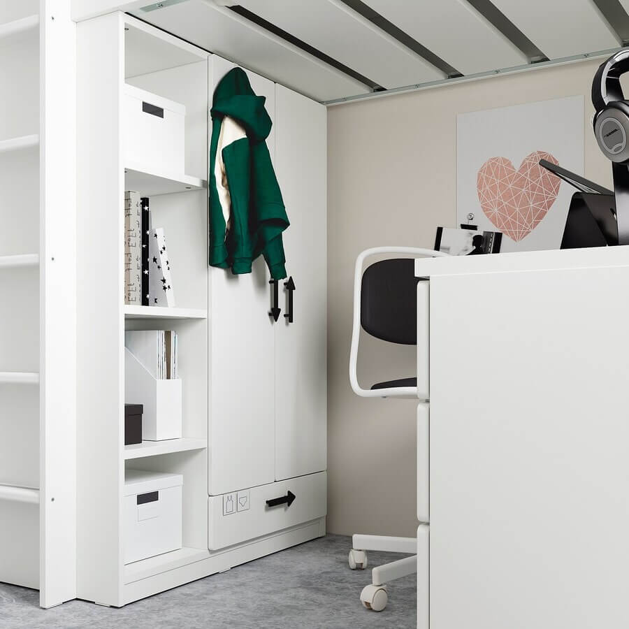 SMASTAD Loft Bed White White-With Desk with 3 Drawers 90X200 cm