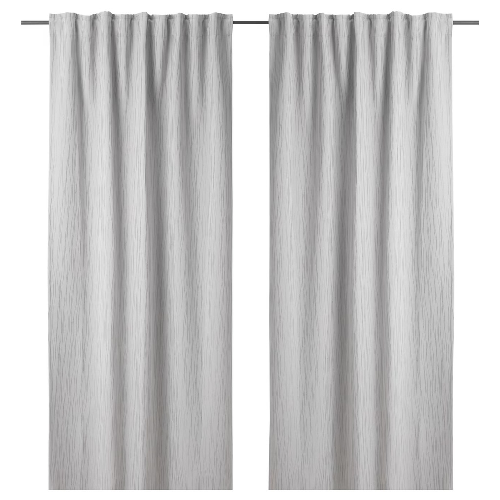 Flacklilja Room Darkening Curtains, 1 Pair, Grey-Stripe 145X250 cm